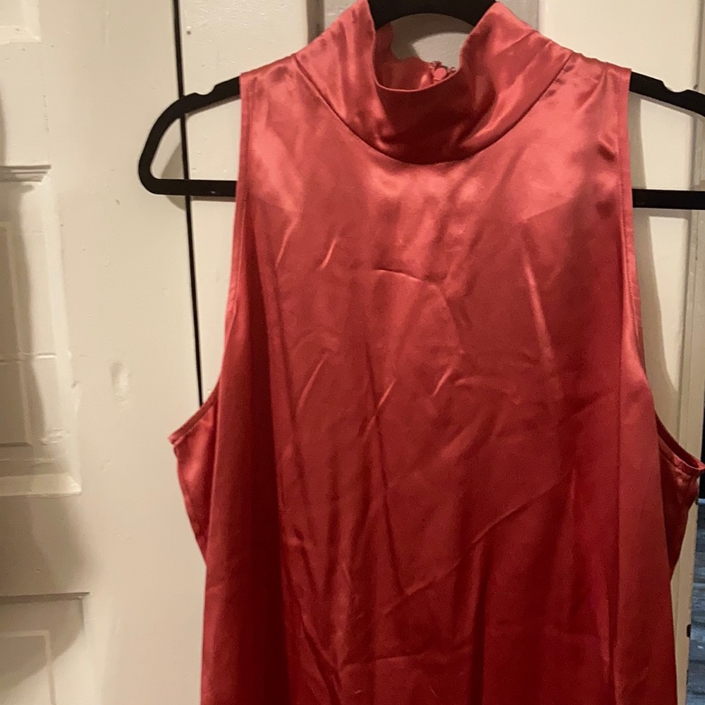 Silk sleeveless mock neck blouse